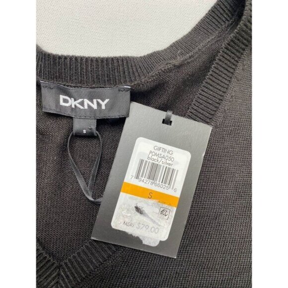 DKNY Lightweight Sweater Top Women's SMALL Black Silver Stars V-Neck Relaxed NEW - Picture 11 of 13